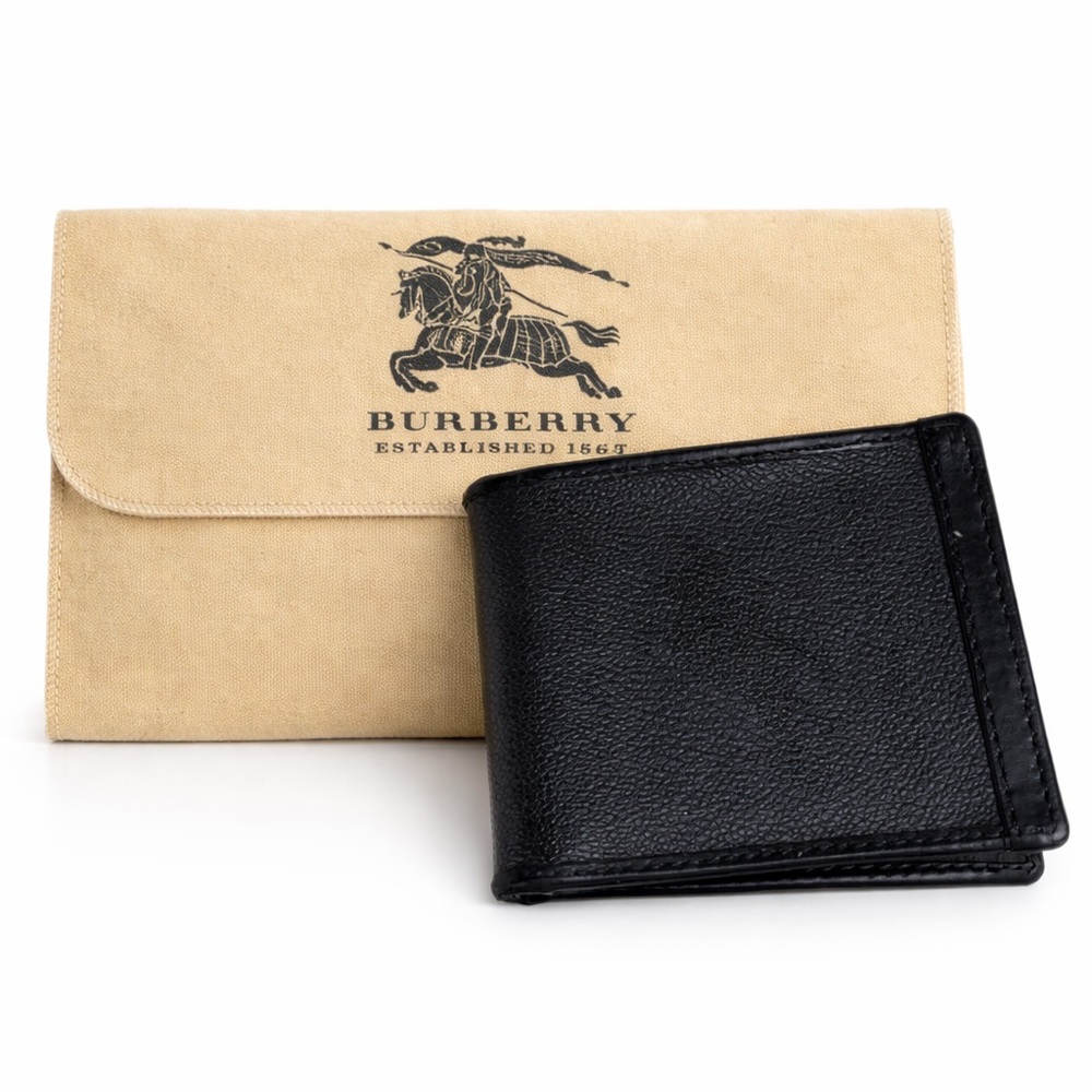 Burberry Men’s Black Leather Bifold Wallet w/ Dust Bag Luxury Classic